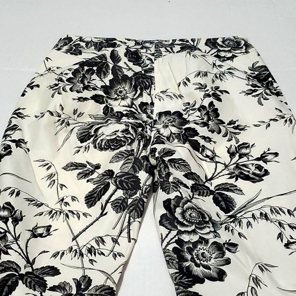 Express Stretch Cream Floral Straight Leg Casual Summer Ankle Pants - Picture 8 of 11